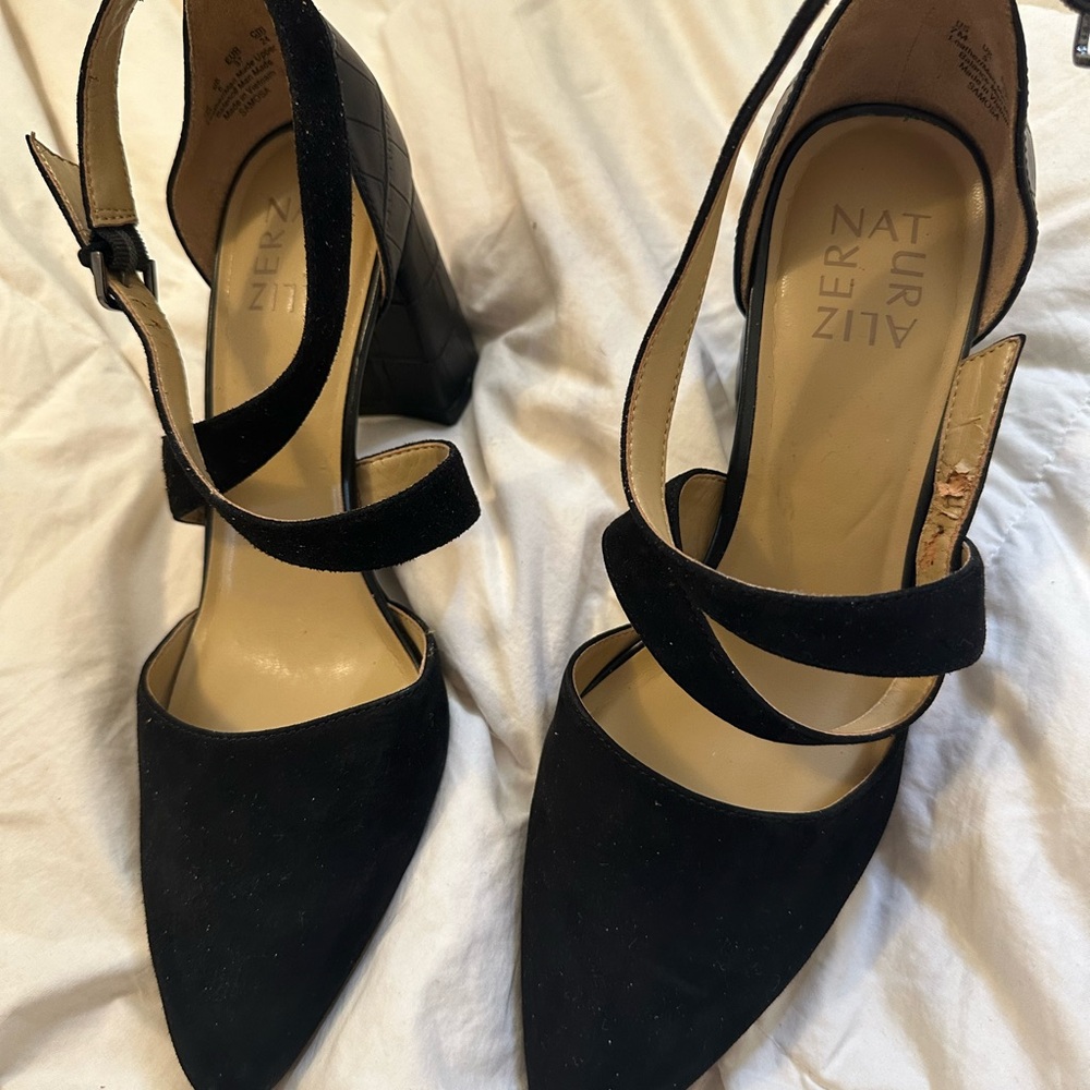 A. Marinelli Black Stiletto Heels with Ankle Strap
